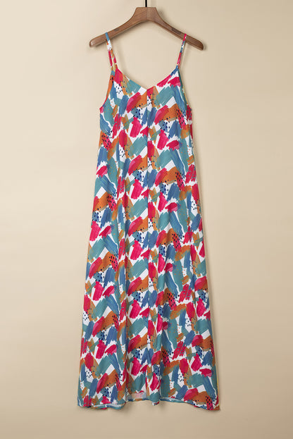 Multicolor Abstract Print Spaghetti Straps Maxi Dress