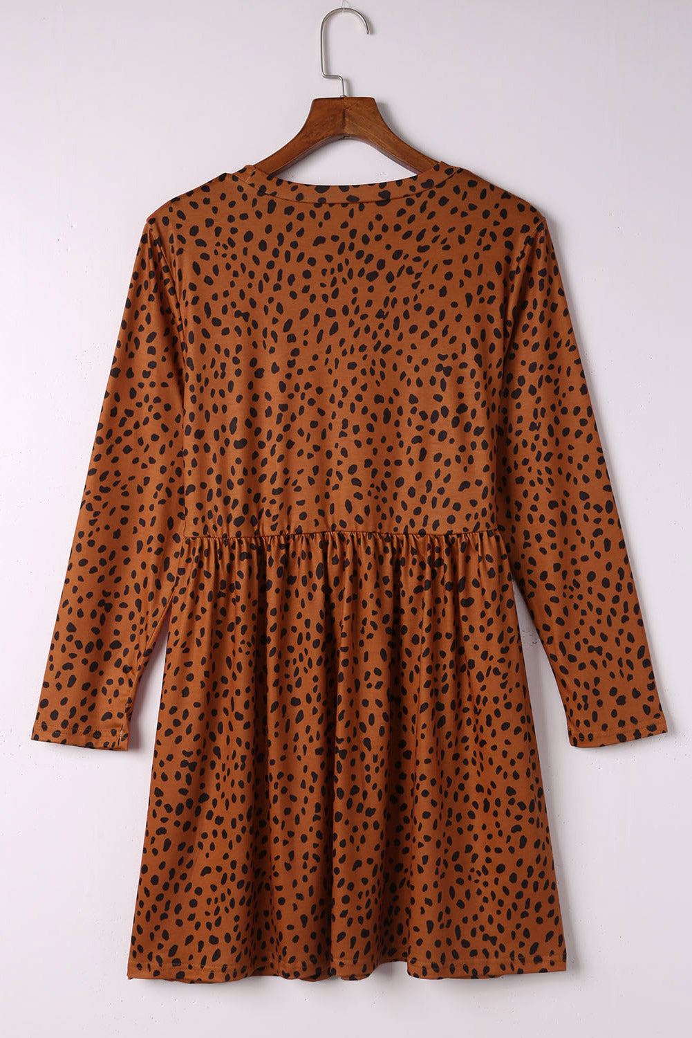 Brown Leopard Long Sleeve Babydoll Dress