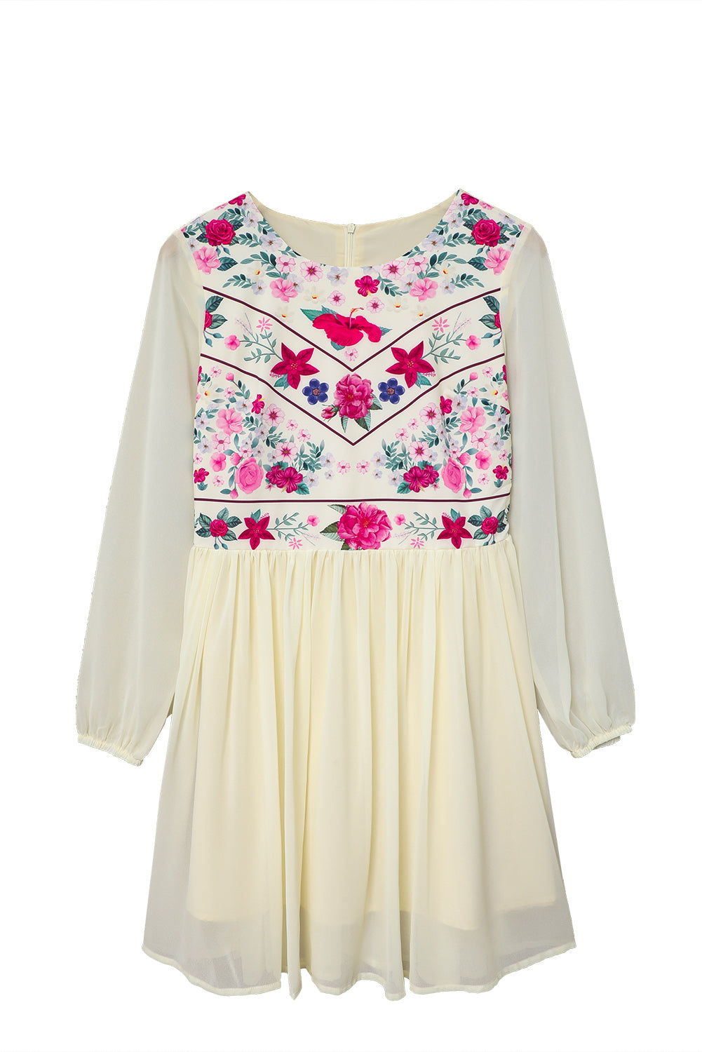 White Floral Mesh Splicing Lined Flowy Dress