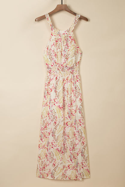 Multicolor Crisscross Backless Long Floral Dress