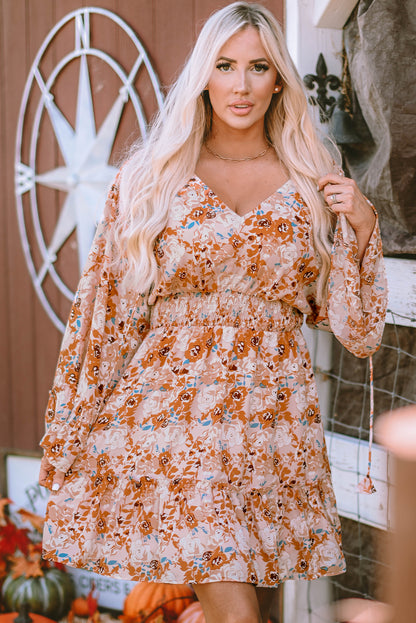 Orange Floral Smocked Waist Dress