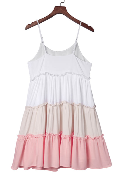 Multicolor Frill Tiered Colorblock A-line Sundress