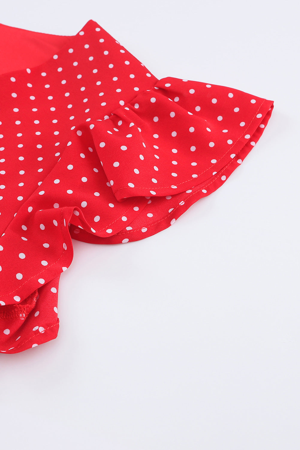 Fiery Red Polka Dot V Neck Ruffle Sleeve Dress