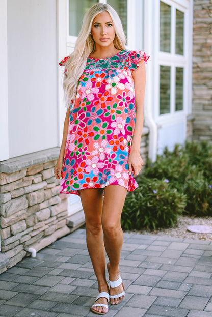 Multicolor Ruffle Short Sleeve Floral Babydoll Dress