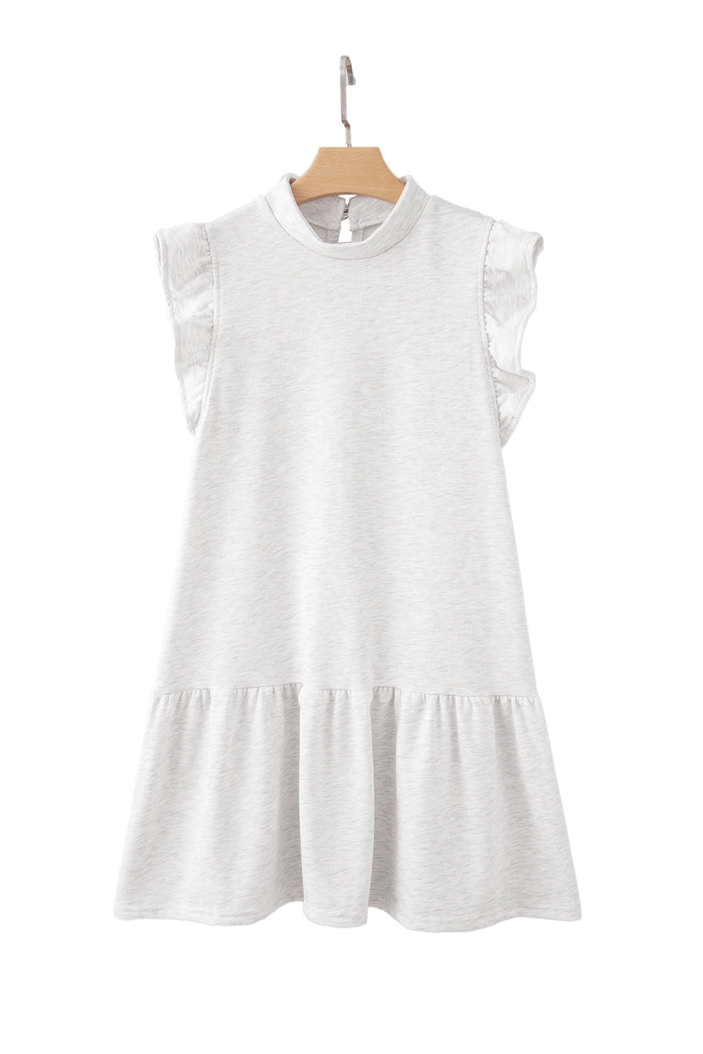 White Flutter Sleeve Crew Neck Shift Dress