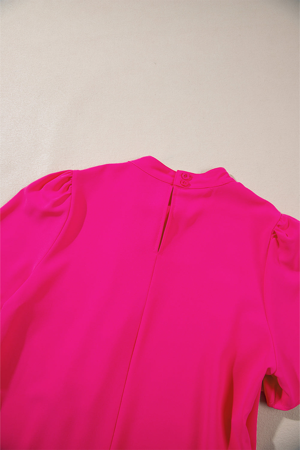 Bright Pink Solid Color Ribbon Tie Neck Ruffled Mini Dress