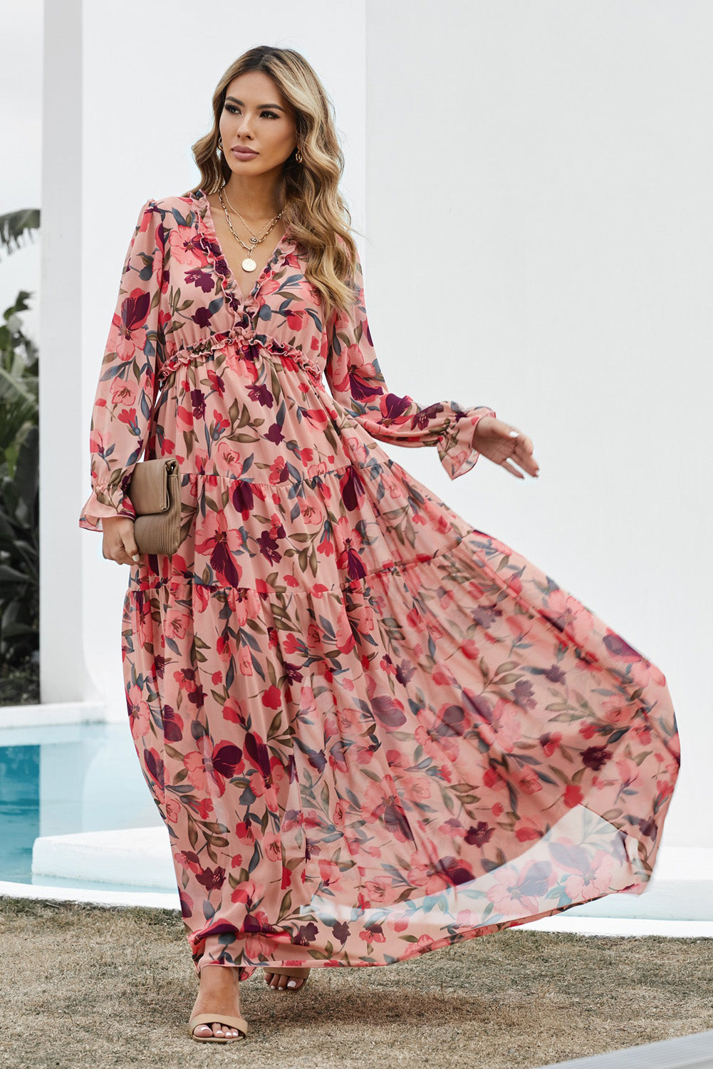 Wild Lotus Ruffle Tiered Maxi Dress