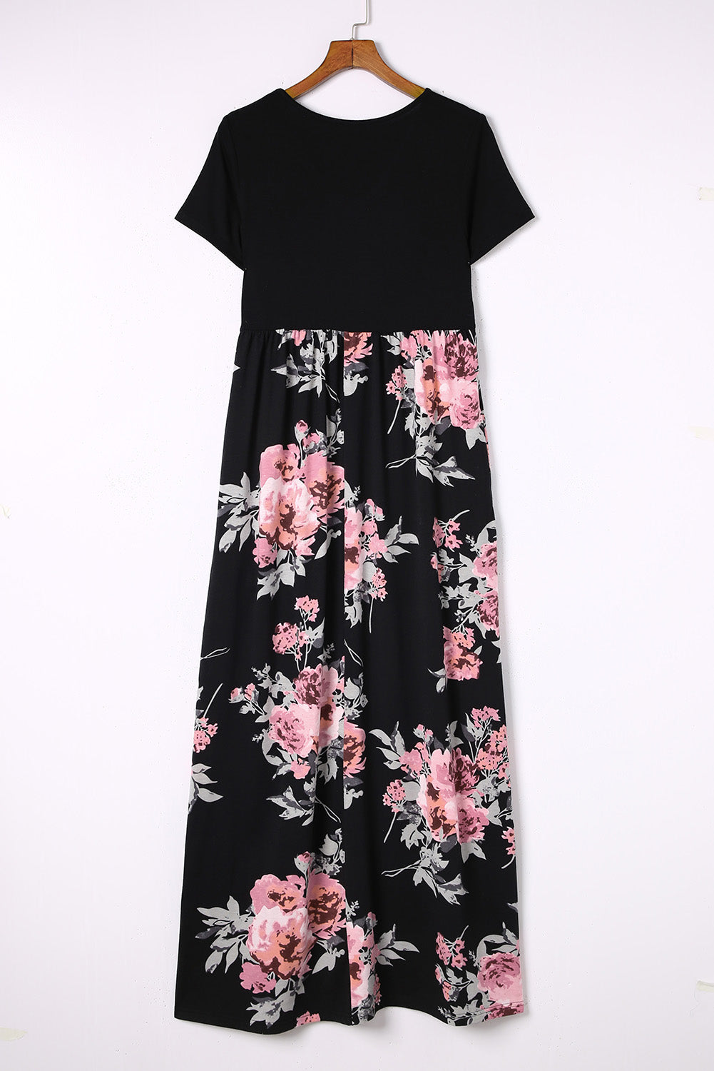 Black Contrast Floral Empire Waist Maxi Dress