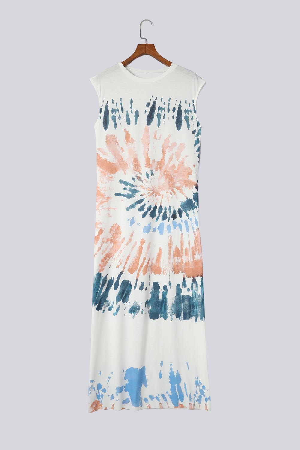 White Cap Sleeve Tie Dye Long Slit Dress