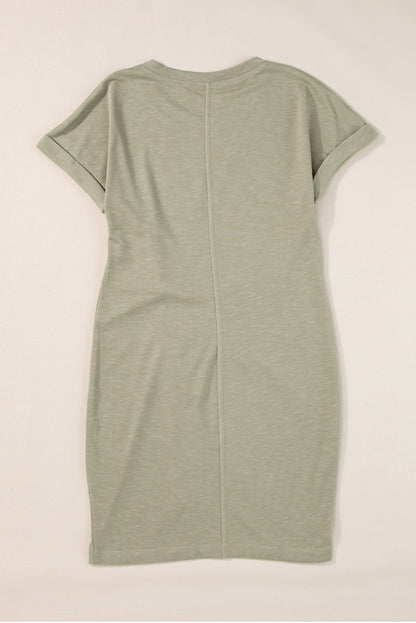 Laurel Green Folded Sleeve Twisted Mini T-Shirt Dress