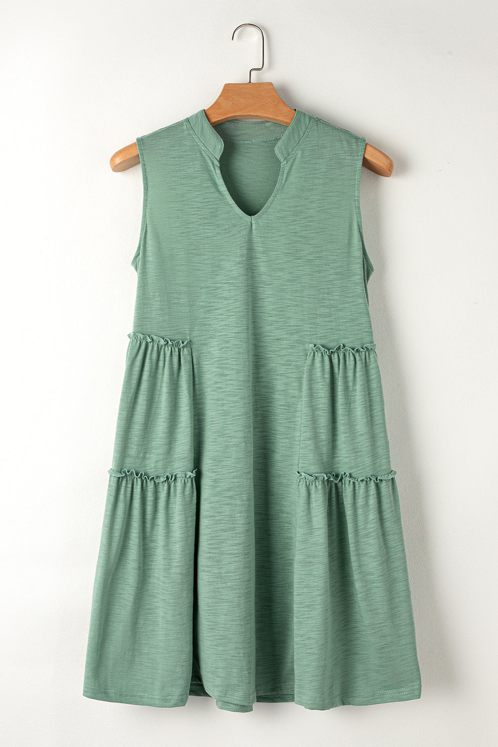 Moonlight Jade Split V Neck Tiered Flowy Sleeveless Dress