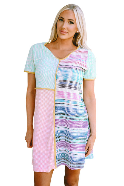 Multicolor Color Block Stripe Knit Patchwork A-line Dress