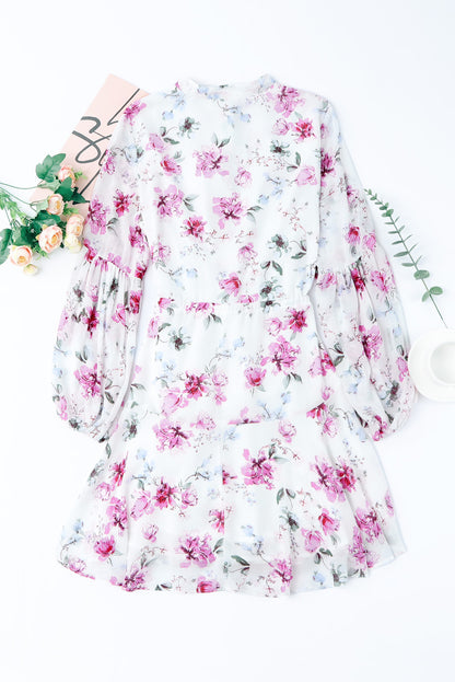 Vintage Floral Print Drawstring Flowy Dress