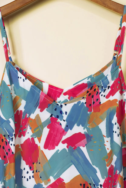 Multicolor Abstract Print Spaghetti Straps Maxi Dress