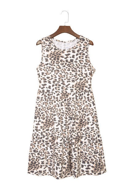 Leopard Print Layered Ruffled Sleeveless Mini Dress