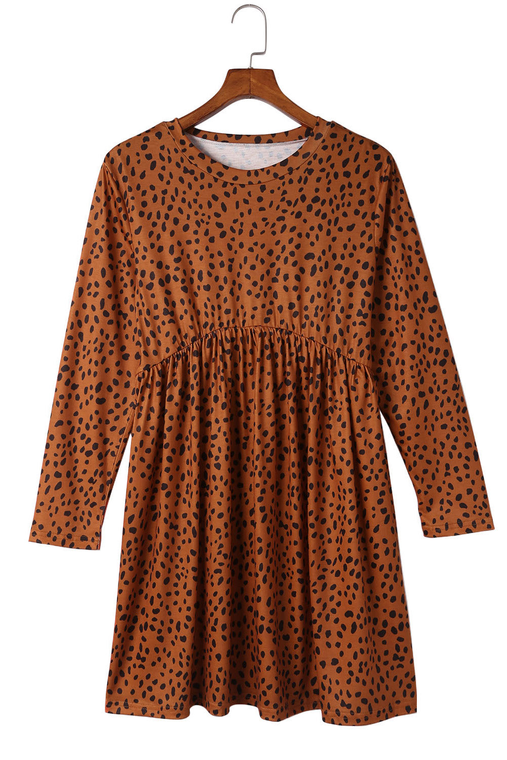 Brown Leopard Long Sleeve Babydoll Dress