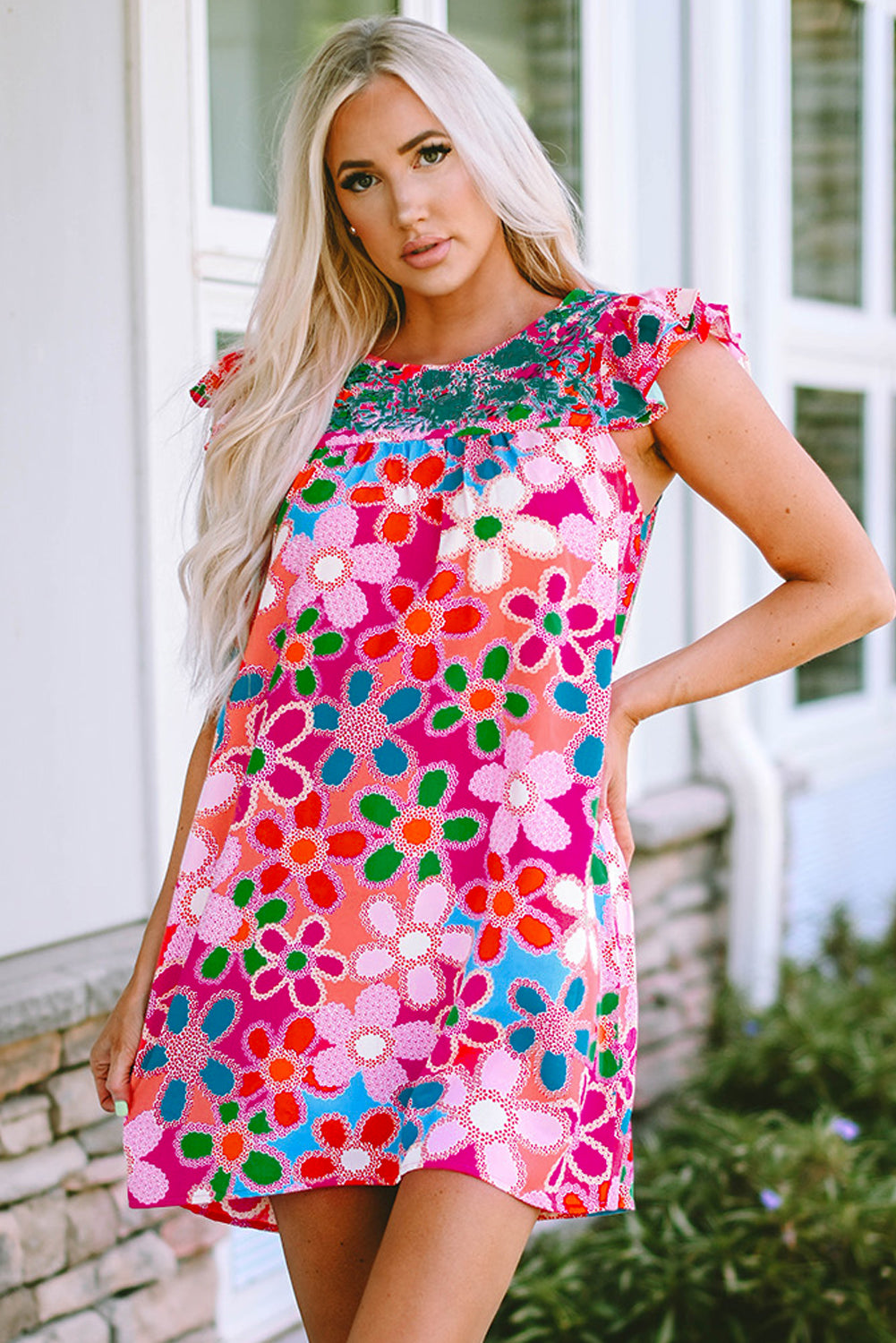 Multicolor Ruffle Short Sleeve Floral Babydoll Dress