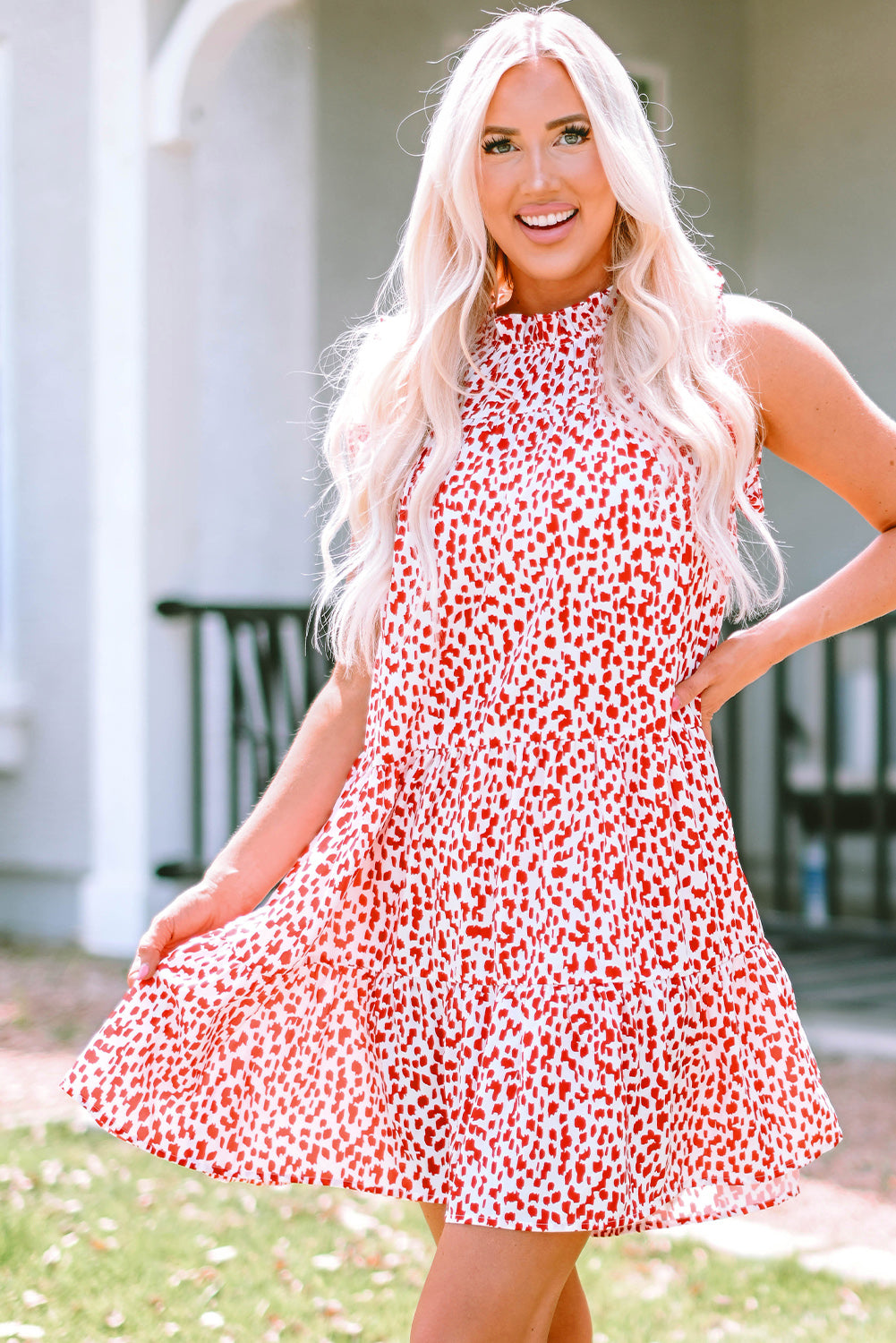 Pink Leopard Ruffled Tiered Sleeveless Mini Dress