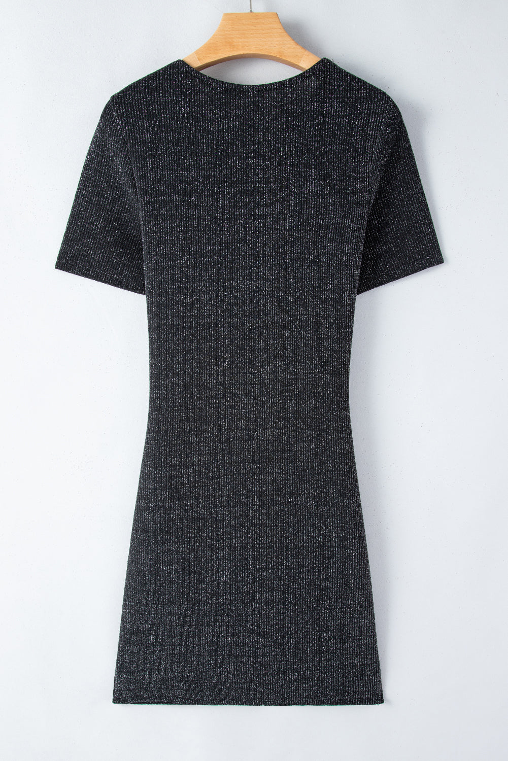 Black Metallic Twist Front Crew Neck Mini Dress