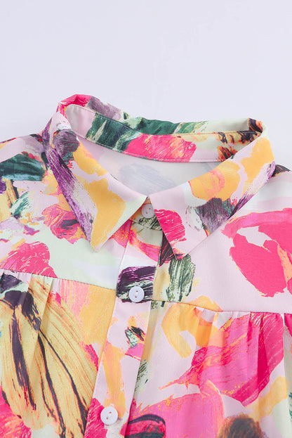 Multicolor Floral Print Short Sleeve Shirt Dress