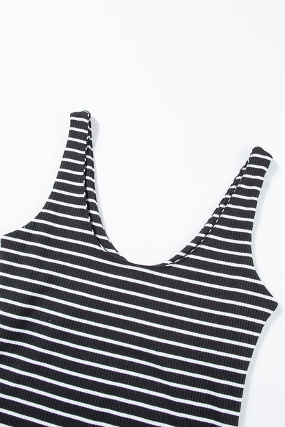 Black Stripe Ribbed Knit Sleeveless Mini Dress