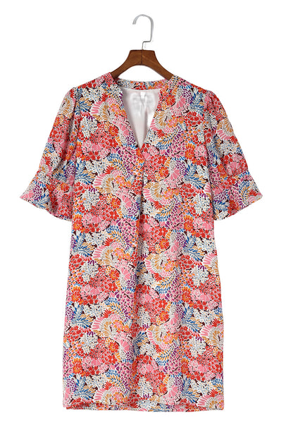 Multicolor Boho Floral Printed Flutter Sleeve Dress