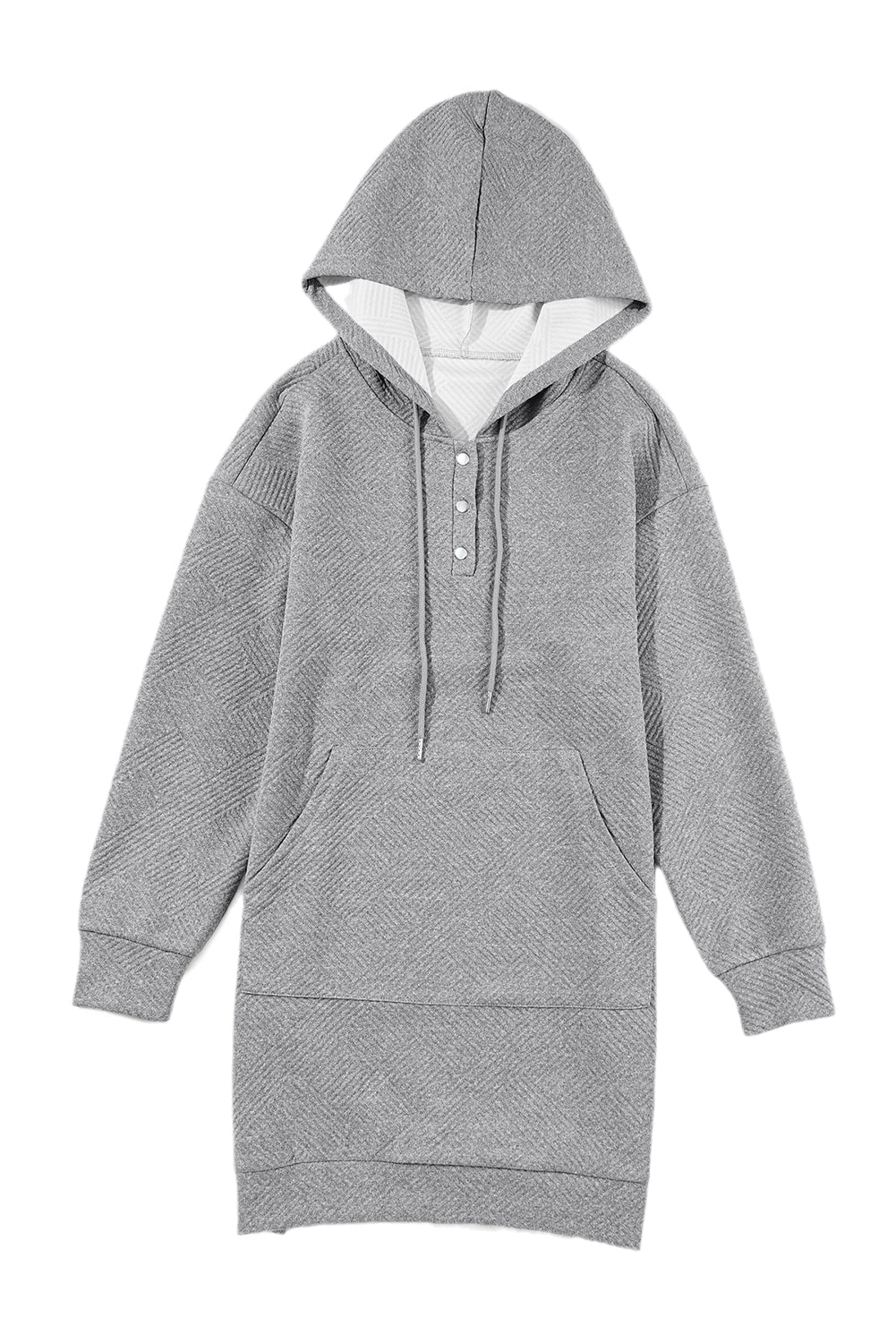 Gray Textured Kangaroo Pocket Drawstring Hooded Mini Dress