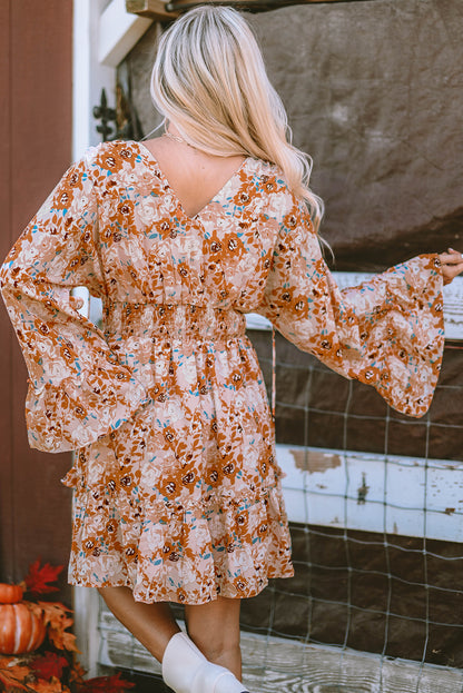 Orange Floral Smocked Waist Dress