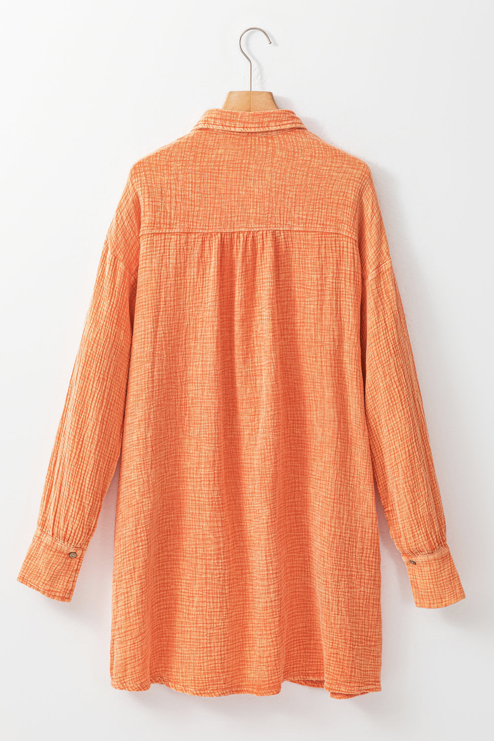 Orange Crinkled Dual Chest Pocket Oversized Shirt Dress