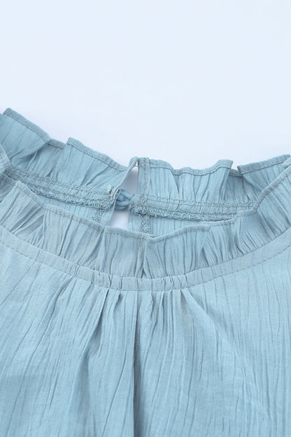 Sky Blue Frilled Neck Sleeveless Tiered Tulle Dress