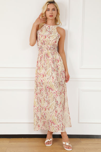 Multicolor Crisscross Backless Long Floral Dress