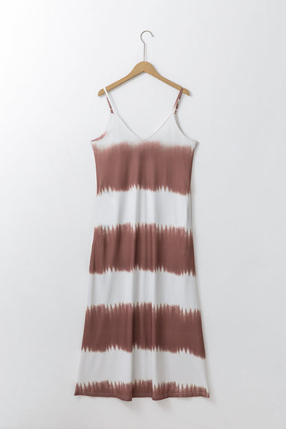 White Stripe Striped Tie Dye Spaghetti Strap Maxi Dress