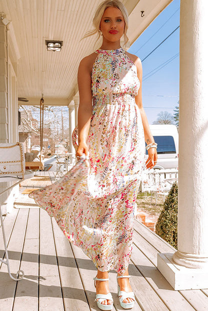 Multicolor Crisscross Backless Long Floral Dress