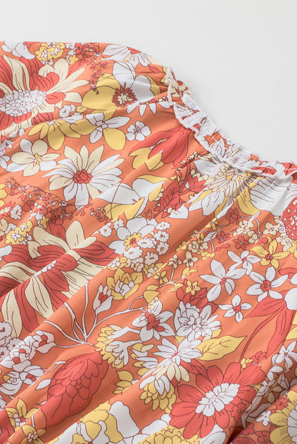 Orange Wide Flutter Sleeve Floral Dress