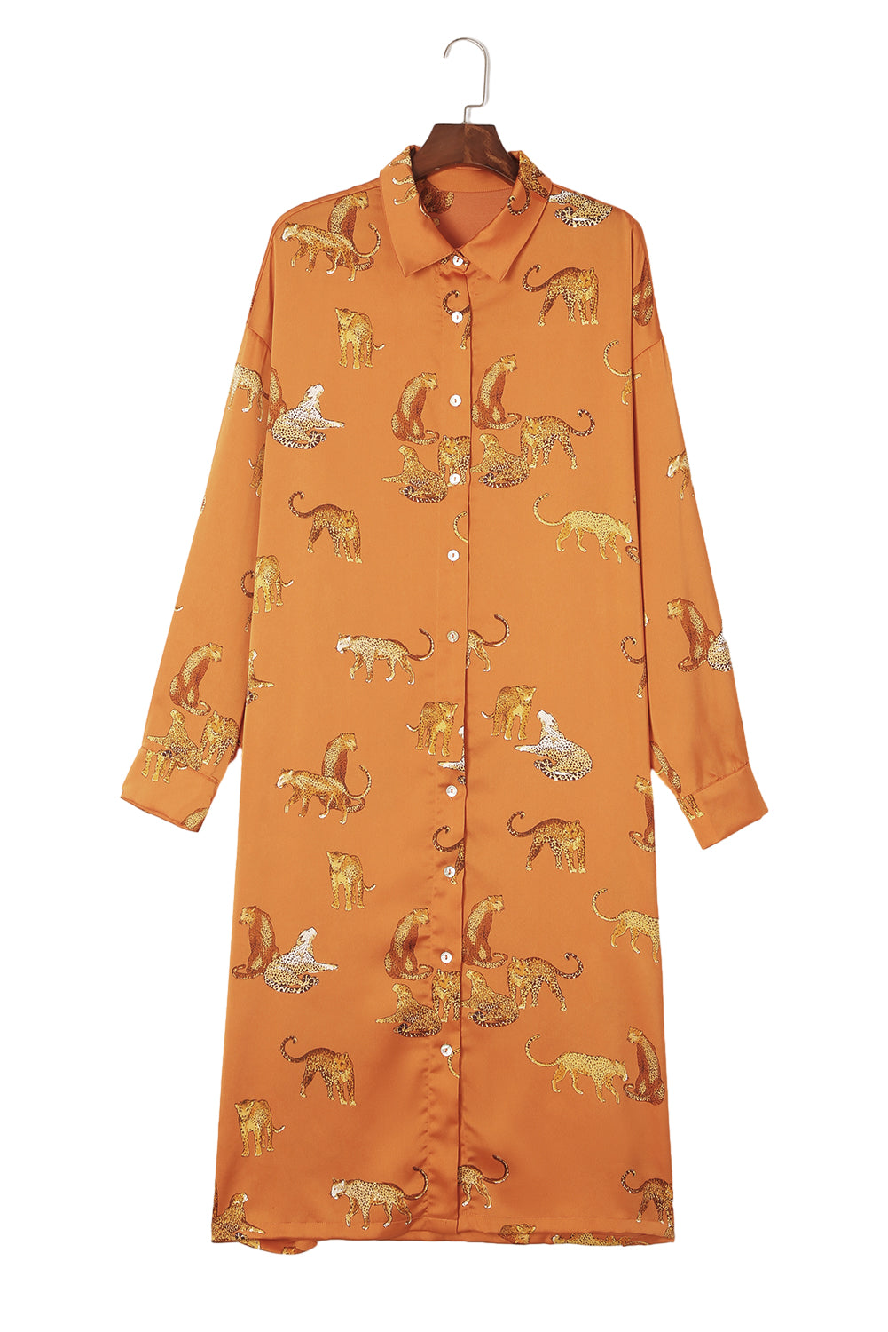 Mustard Cheetah Print Button-Up Split Shirt Dress