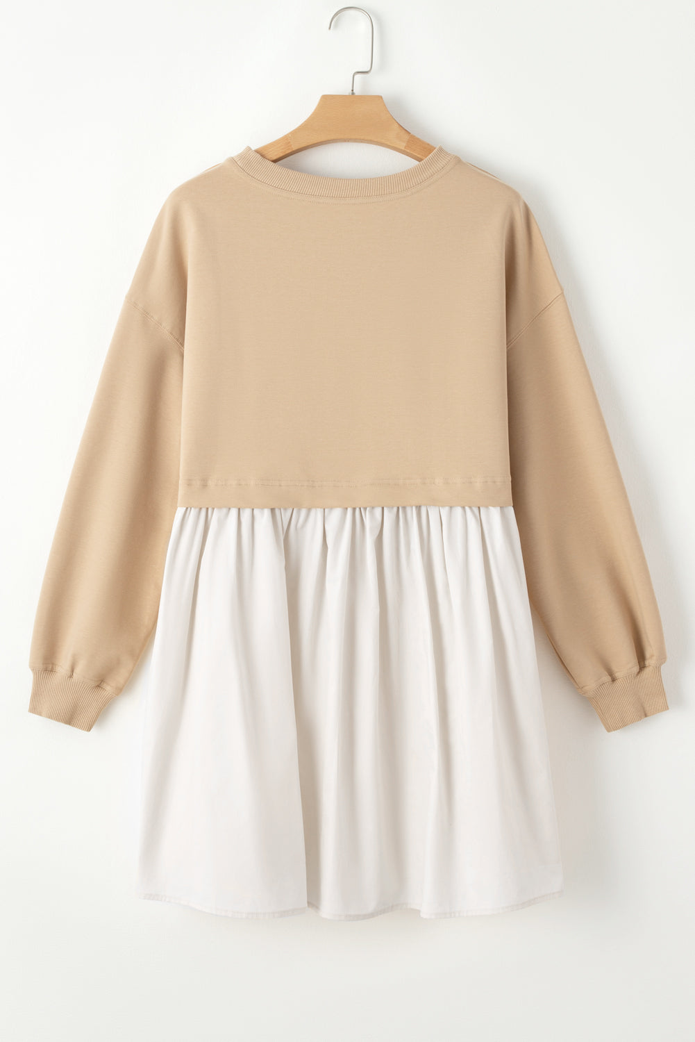 Pale Khaki Sweatshirt Poplin Mini Dress