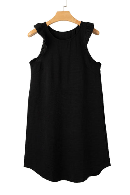 Black Solid Color Ruffled Sleeveless Shift Mini Dress