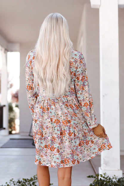 Multicolor Split Neck Buttons Front Shirt Floral Dress