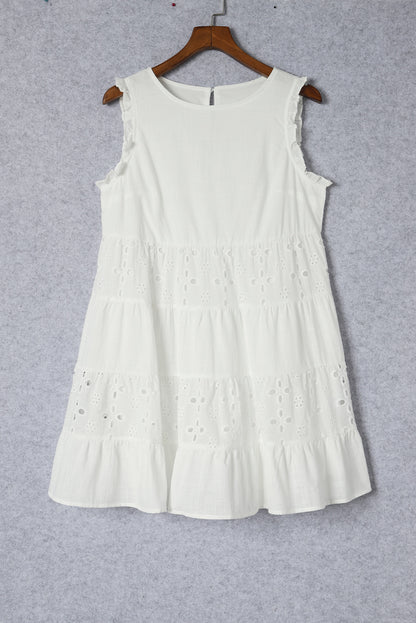 White Frill Trim Sleeveless Babydoll Dress