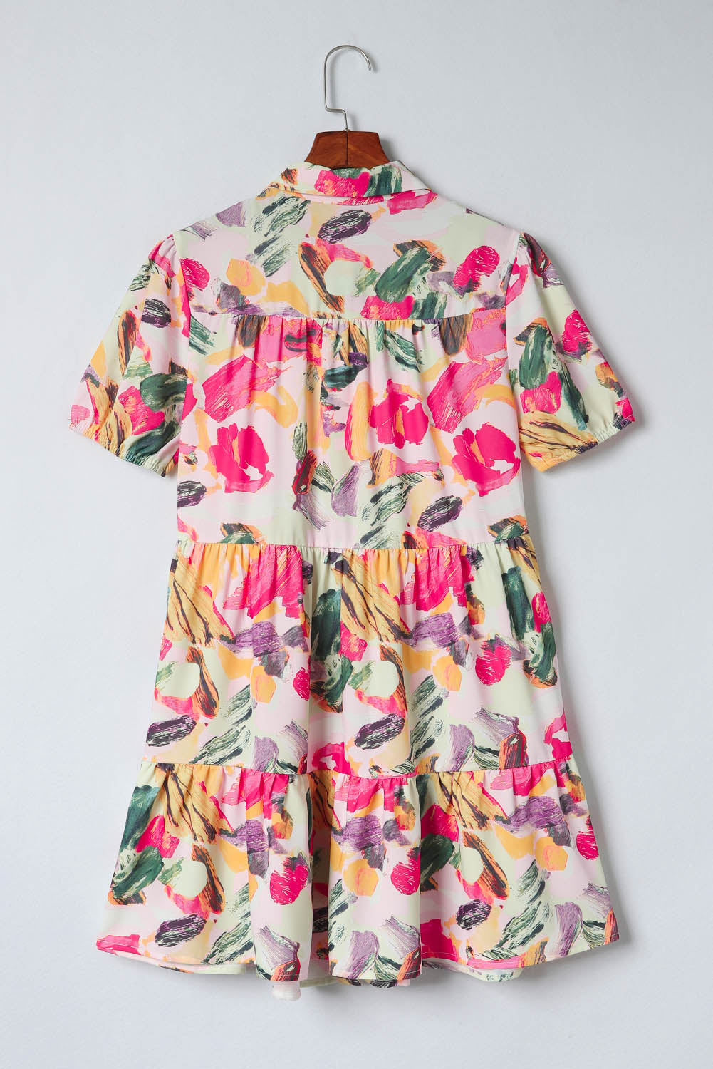 Multicolor Floral Print Short Sleeve Shirt Dress