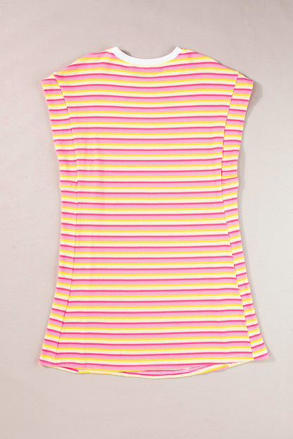 Yellow Stripe Crew Neck T Shirt Dress