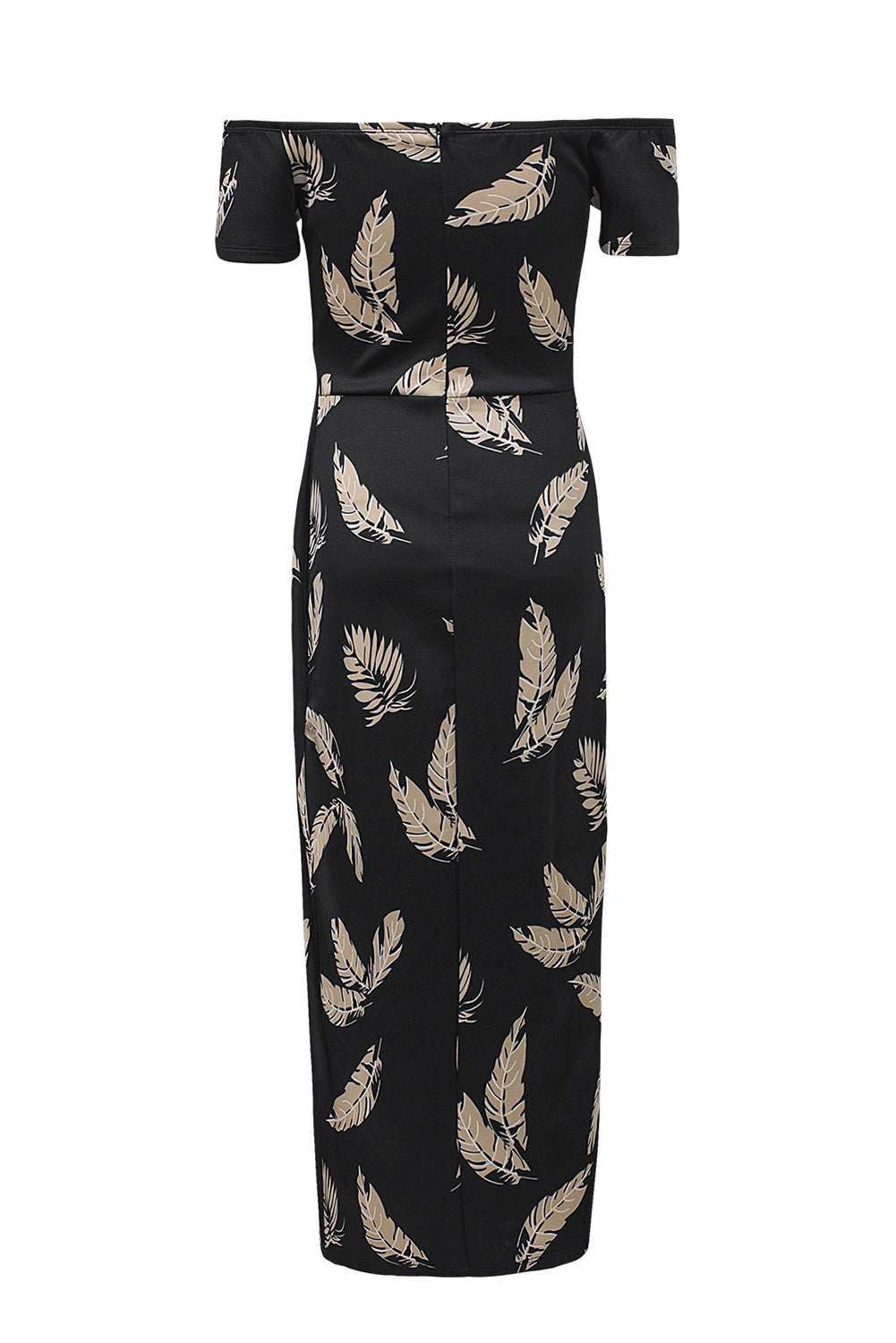 Black Pattern Print Off Shoulder Slit Bodycon Midi Dress