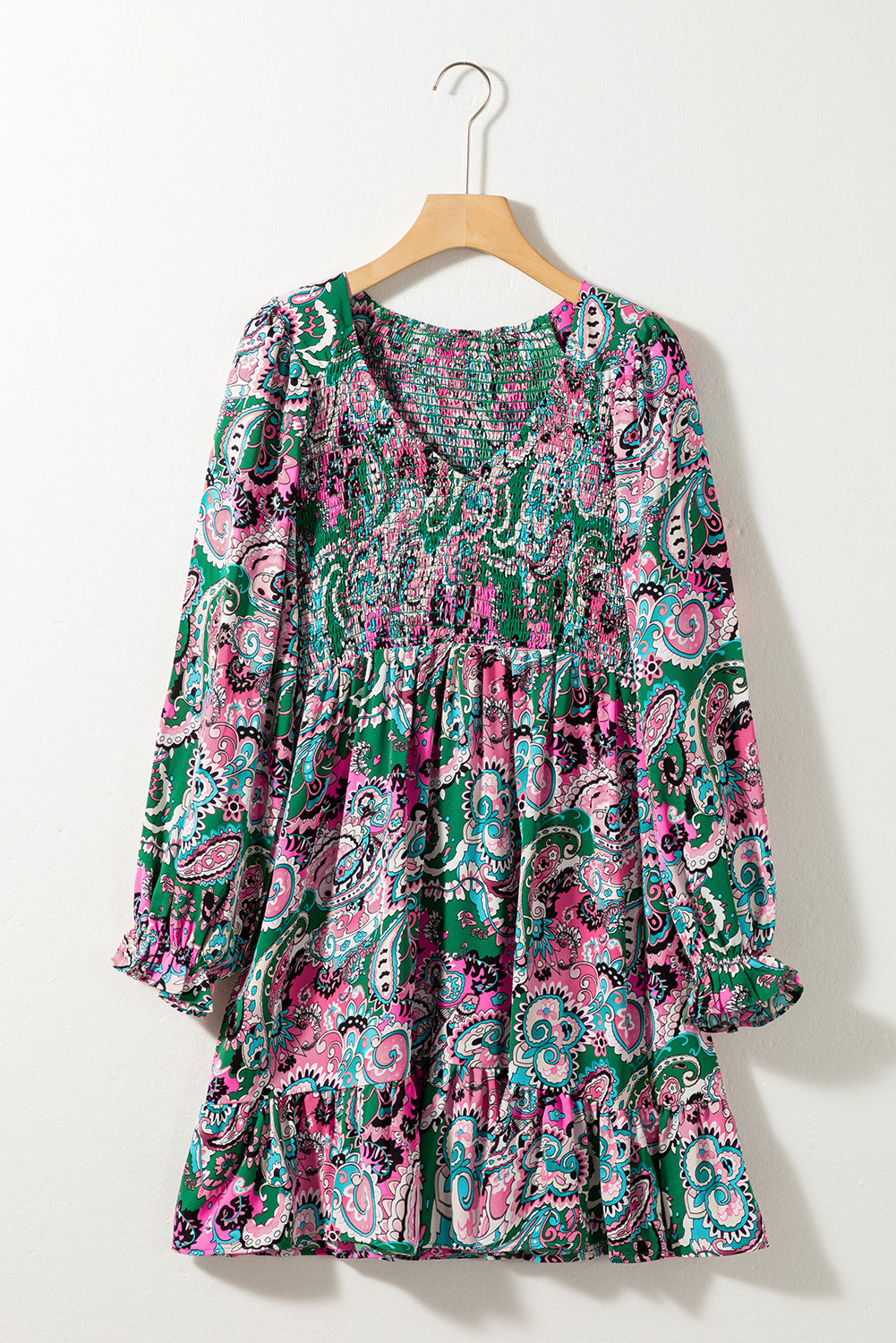 Boho Paisley Print Ruffle Hem Dress