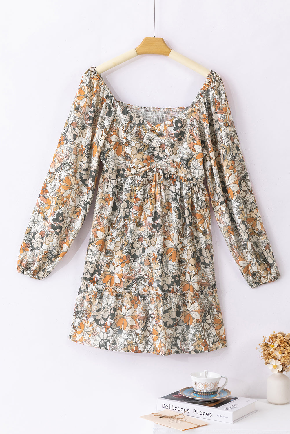 Floral Print Smocked Back Puff Sleeve Mini Dress