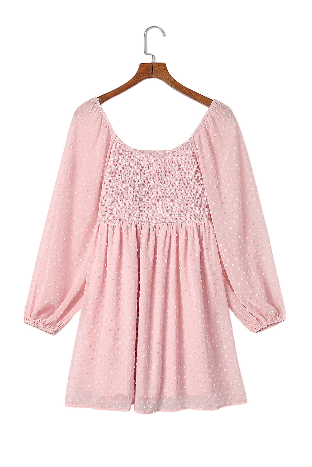 Pink Swiss Dot Smocked Puff Sleeve Mini Dress