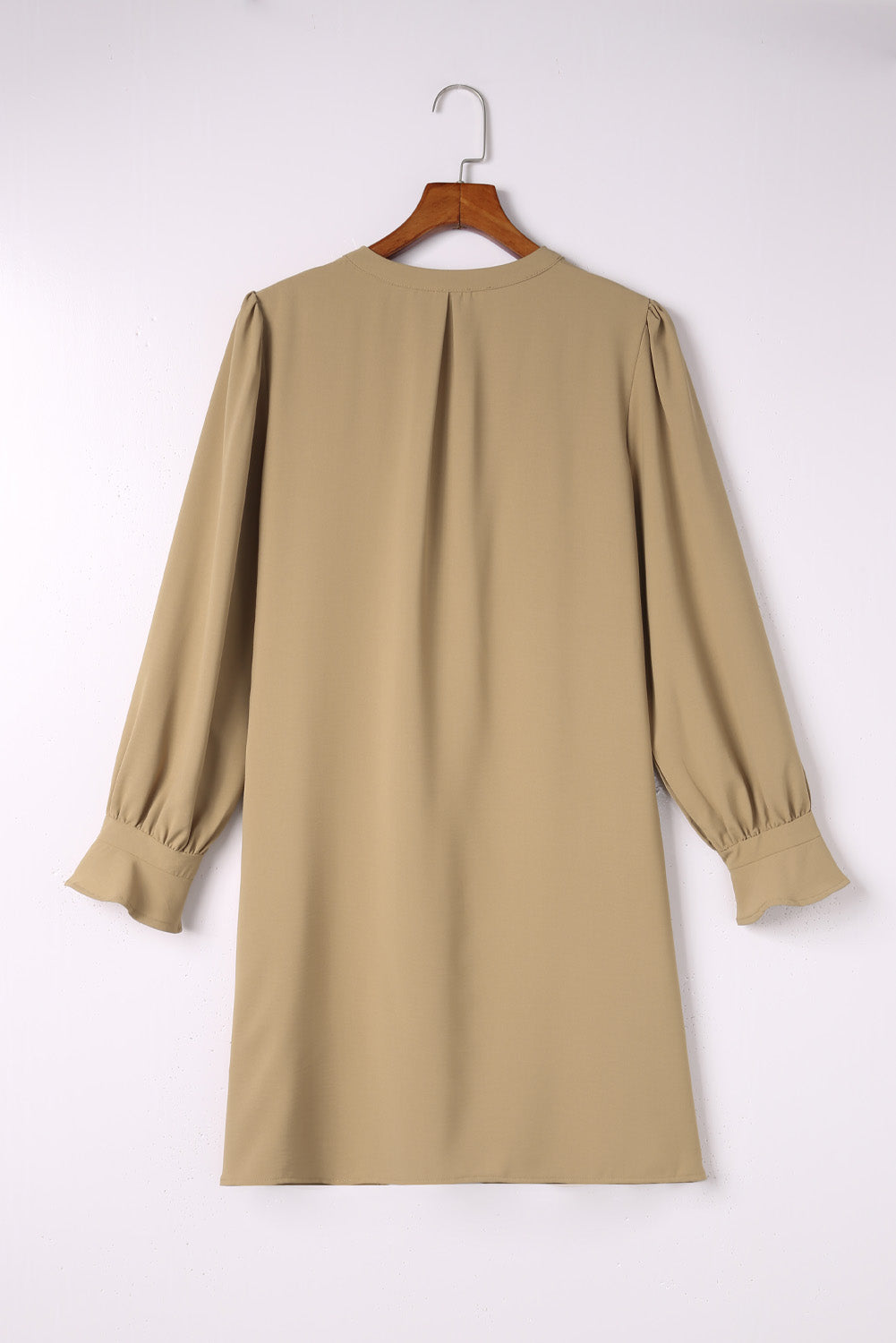 Apricot Split V Neck Ruffled Sleeves Shirt Dress