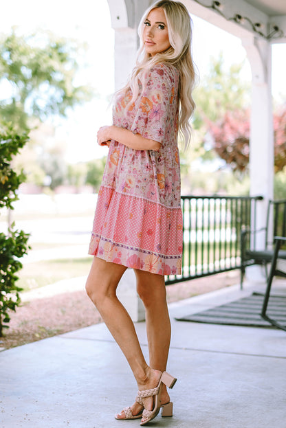 Multicolor Hibiscus Floral Print Ruffle Mini Dress