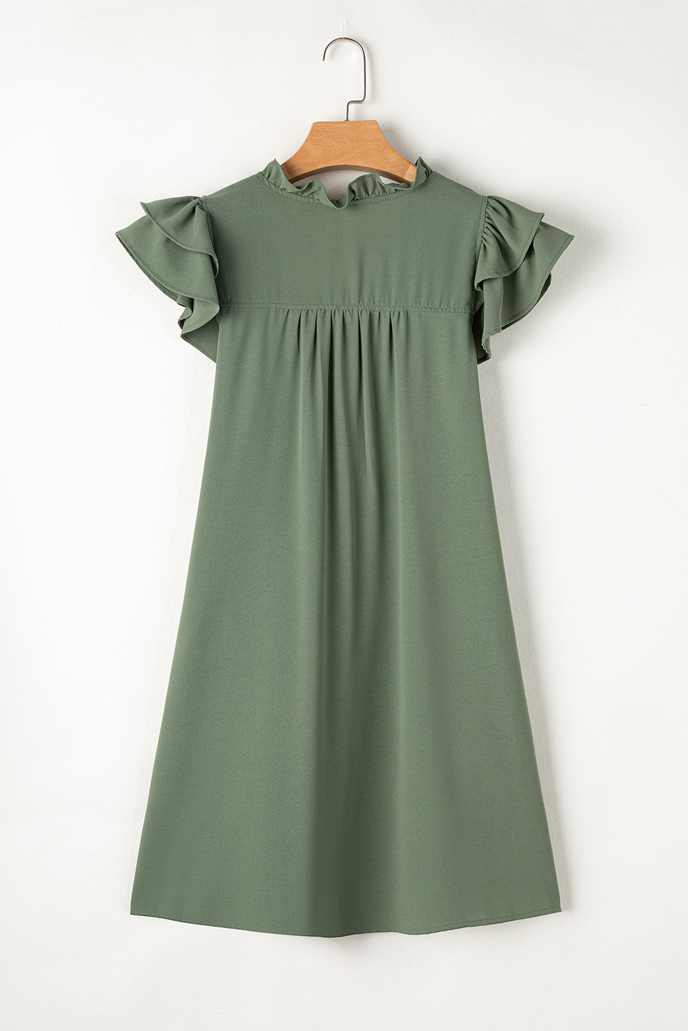 Mist Green Ruffle Sleeve V Neck Frilled Shift Dress