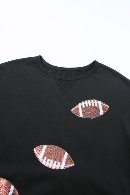 Black Game Day Sequin Rugby Football Pattern Ruffled Short Dress