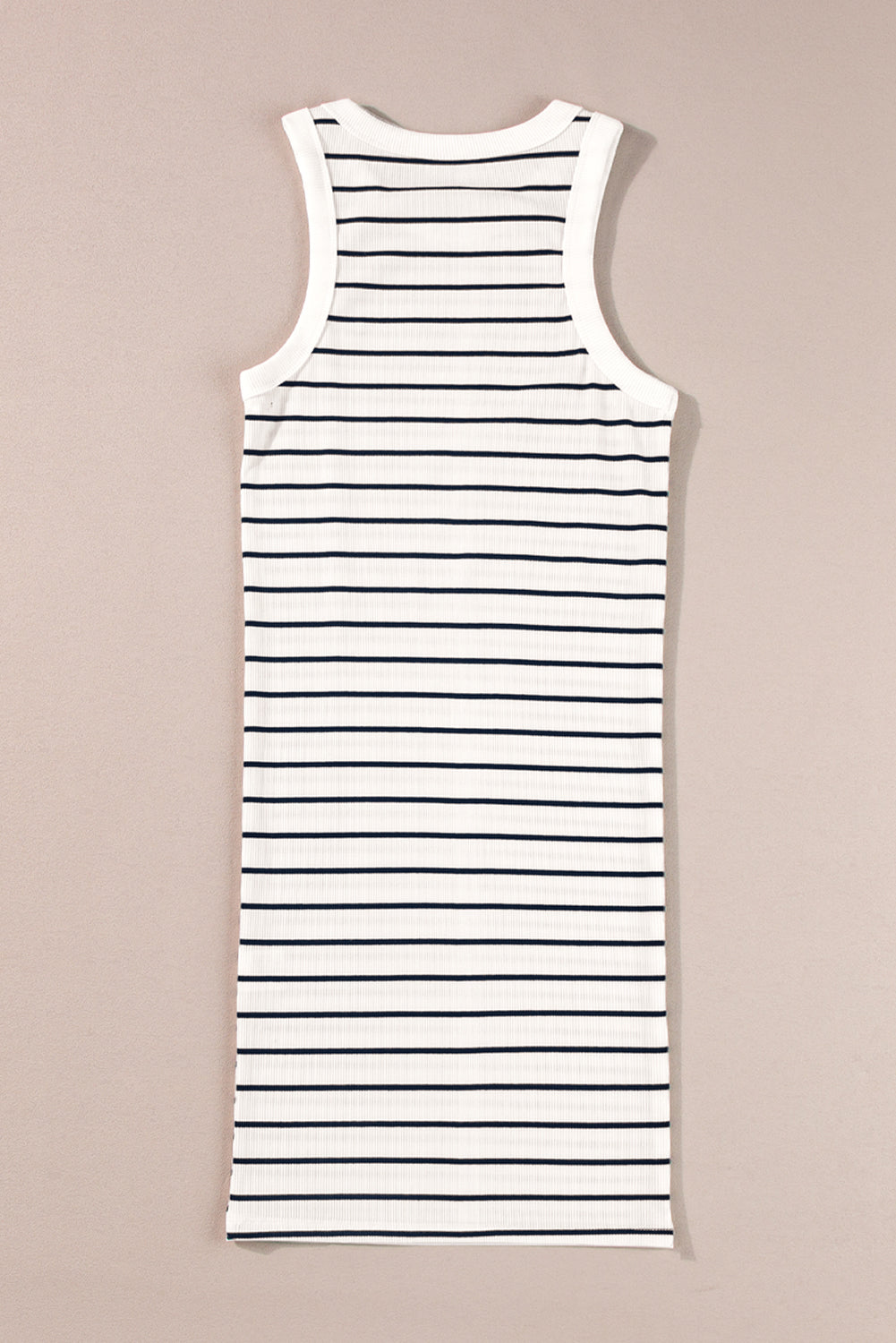 White Stripe Ribbed Knit Tank Mini Dress